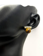 Minimalist gold bar earrings with colored resin and faux pearls.