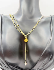 Vintage Coin & Baroque Pearl Layered Lariat Necklace - Non-Tarnish Gold | Biya Accessoires