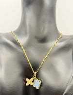 Hypoallergenic non-tarnish double pendant necklace with cubic zirconia.
