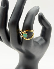 Modern luxury gold boho-chic sculptural jewelry turquoise ring.