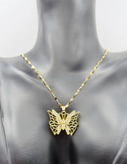 Modern luxury intricate cut-out butterfly necklace Dubai.