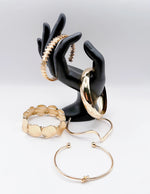 Hypoallergenic gold plated chunky dome cuff and geometric wave bangle United Arab Emirates.