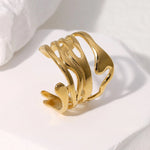 Modern luxury fine art editorial gold jewelry wide open work ring gift for her.