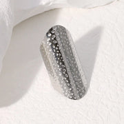 Modern luxury fine art editorial silver jewelry wide band hammered ring gift for her.