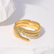 Zephyr Textured Feather Wrap Ring | 18K Gold Plated | Waterproof