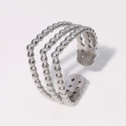 Modern luxury silver fine art editorial jewelry triple stack ring gift for her.