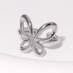 Modern luxury silver fine art editorial jewelry wire butterfly ring gift for her.