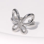 Modern luxury silver fine art editorial jewelry wire butterfly ring gift for her.