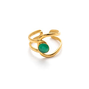 Modern luxury gold boho-chic sculptural jewelry green turquoise ring.
