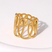 Modern luxury gold linear geometric wide band ring gift for her.
