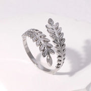 Modern luxury silver olive branch sculptural jewelry leaf ring gift.