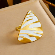 Modern luxury bold white enamel zebra pattern ring for women.