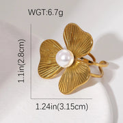Modern luxury floral gold and pearl statement ring gift for her.