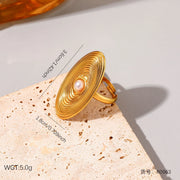 Zenith Ripple Oval Pearl Statement Ring | 18K Gold Plated | Waterproof