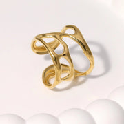 Modern luxury fine art editorial gold jewelry wide band molten ring gift for her.