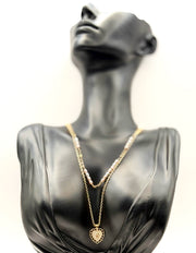 Vintage Rose Layered Pearl Heart Necklace - 18K Gold Plated | Biya Accessoires