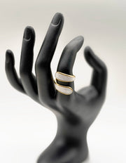 Waterproof gold architectural wrap ring with white enamel for women Dubai.