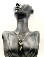 18K gold plated crystal butterfly pendant with dangling tassels in luxury gift box.