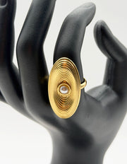 Zenith Ripple Oval Pearl Statement Ring | 18K Gold Plated | Waterproof