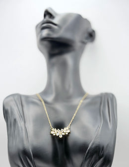 18K gold plated horizontal floral crystal cluster necklace.