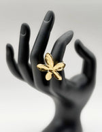 18K gold plated oversized smooth floral statement ring by Biya Accessoires.