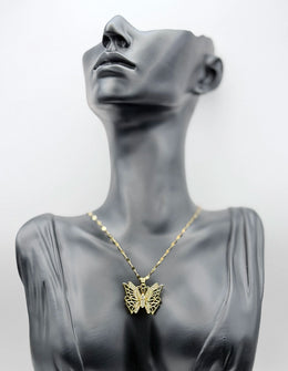 Waterproof gold large butterfly jewelry with crystals on silk.