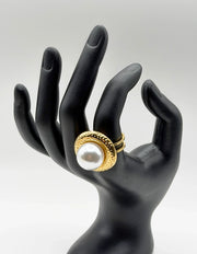 18K gold plated hammered pearl statement ring by Biya Accessoires.