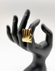 18K gold plated ridged wide statement ring by Biya Accessoires.