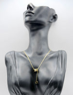 Waterproof non-tarnish artificial gold Y-necklace in a luxury green gift box.