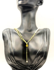 Vintage Coin & Baroque Pearl Layered Lariat Necklace - Non-Tarnish Gold | Biya Accessoires