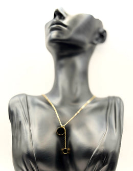 Biya Accessoires 18K gold plated black onyx-style lariat necklace for women.