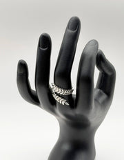 Modern luxury silver olive branch sculptural jewelry leaf ring gift.