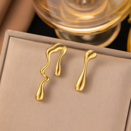 Liquid Gold Asymmetrical Molten Drop Earrings – 18K Gold Plated Non-Tarnish | Biya Accessoires