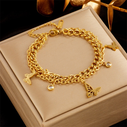 سوار مطلي بالذهب عيار 18 قيراط بتعليقة فراشة