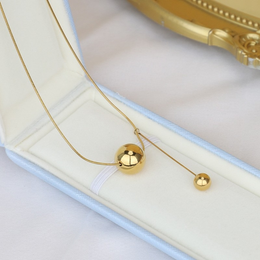 Minimalist Sphere Lariat Snake Chain Necklace - Non-Tarnish Gold | Biya Accessoires