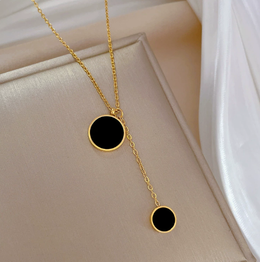 Noir Eclipse Onyx-Style Lariat Necklace – 18K Gold Plated Non-Tarnish | Biya Accessoires