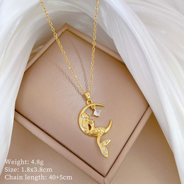 Mermaid Moon Crystal Gold Necklace – 18K Gold Plated Non-Tarnish | Biya Accessoires