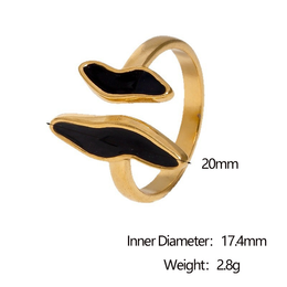 Noir Sculpted Abstract Bypass Ring | Black Enamel & 18K Gold Plated | Waterproof