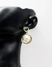 Biya Accessoires artificial jewellery online dubai crystal halo pearl drop earrings.